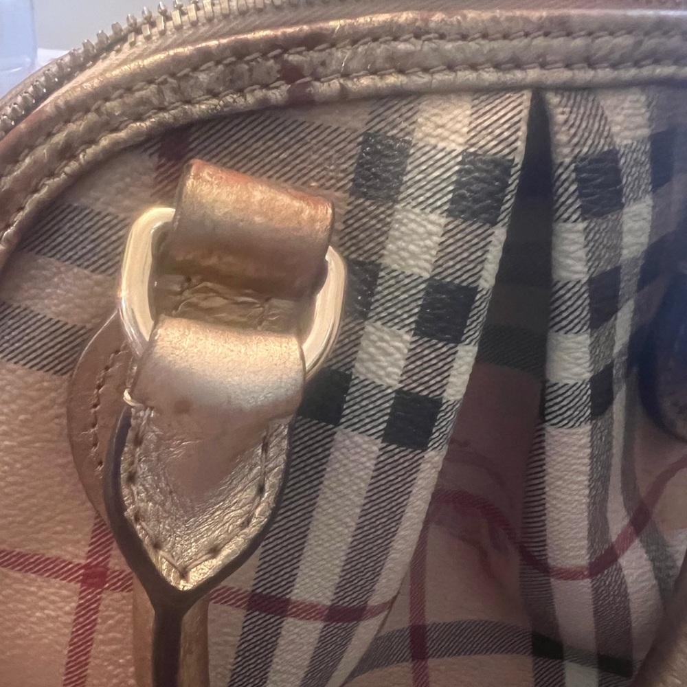 Burberry Tan and Gold Mini Bag with Plaid Pattern - Picture 3 of 7